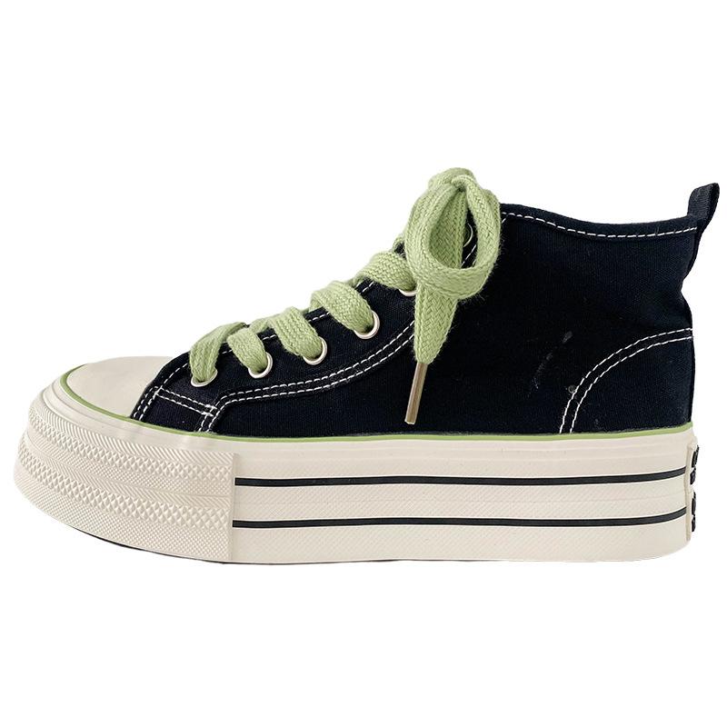 Dikke Bodem Canvas Schoenen Dames Ronde Neus Platte Veters Dubbele Band Veelzijdig Dunne Zool Board Schoenen Ademend Laag Uitgesneden Casual