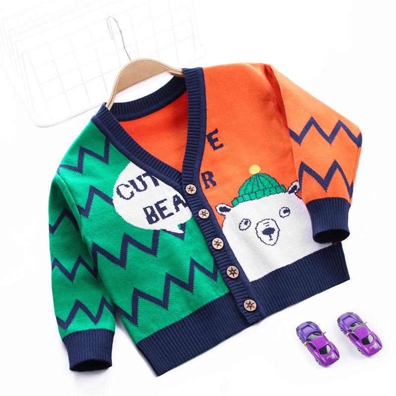 

Кардиган для мальчиков, детский свитер с v-образным вырезом и рисунком, пальто, верхняя одежда с длинными рукавами для маленьких мальчиков 140cm оранжевый/зелёный