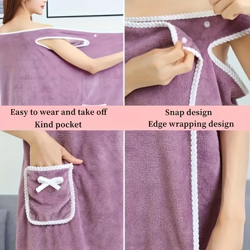 1pc Wearable Bath Towel, Cute Bow Soft Shower Skirt For Women, Adjustable Bath Robe With Pocket For Home And Travel