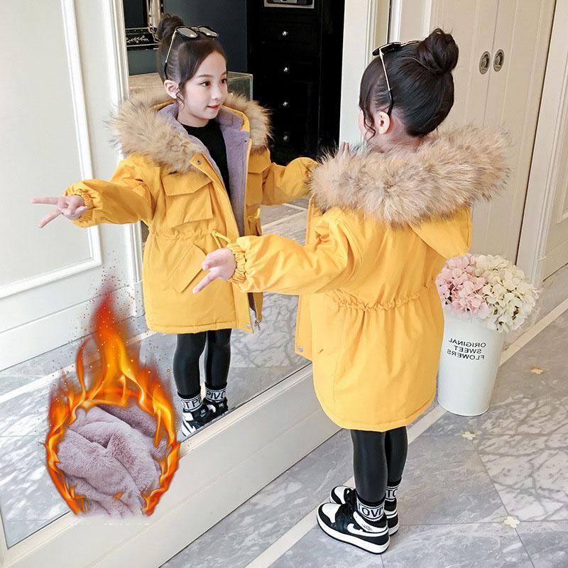 

Девичья зимняя одежда Хлопковая куртка Корейская версия Модная вышитая хлопковая куртка с толстым меховым воротником и хлопковая куртка 120 жёлтый