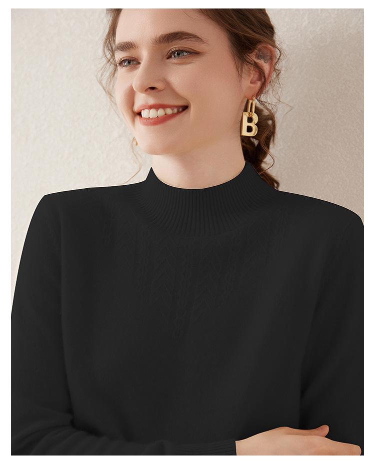 Women's Cashmere Long Sleeve Knitwear: Versatile, Stylish, Slimming Half-High Neck Sweater for Autumn/Winter