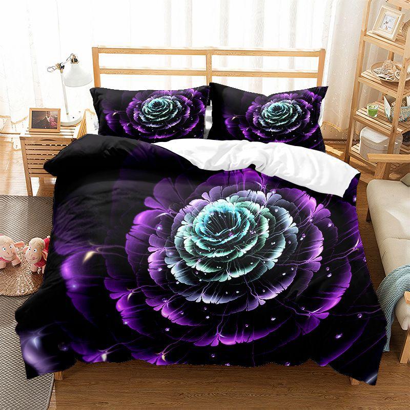 Blumen Bettbezug Set Lila Blau Blütenblatt Abstrakte Kunst Bettdeckenbezug King Queen Größe für Kinder Erwachsene Teenager Polyester Bettwäscheset