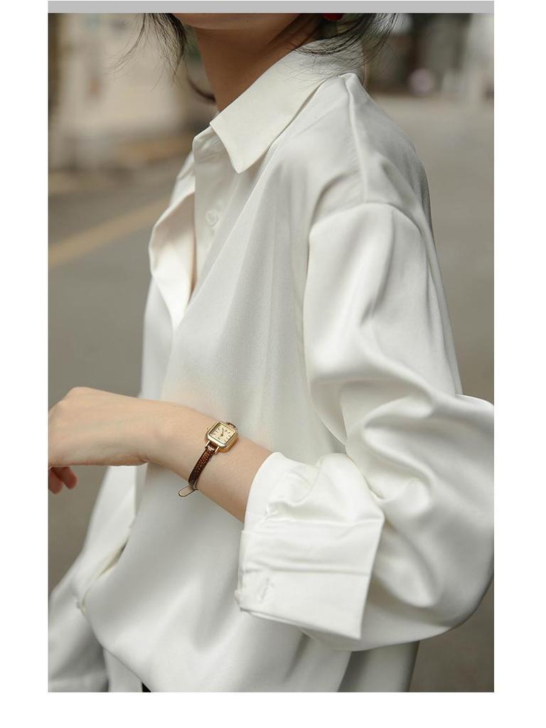 Women's Retro Hong Kong Style Loose White Satin Shirt