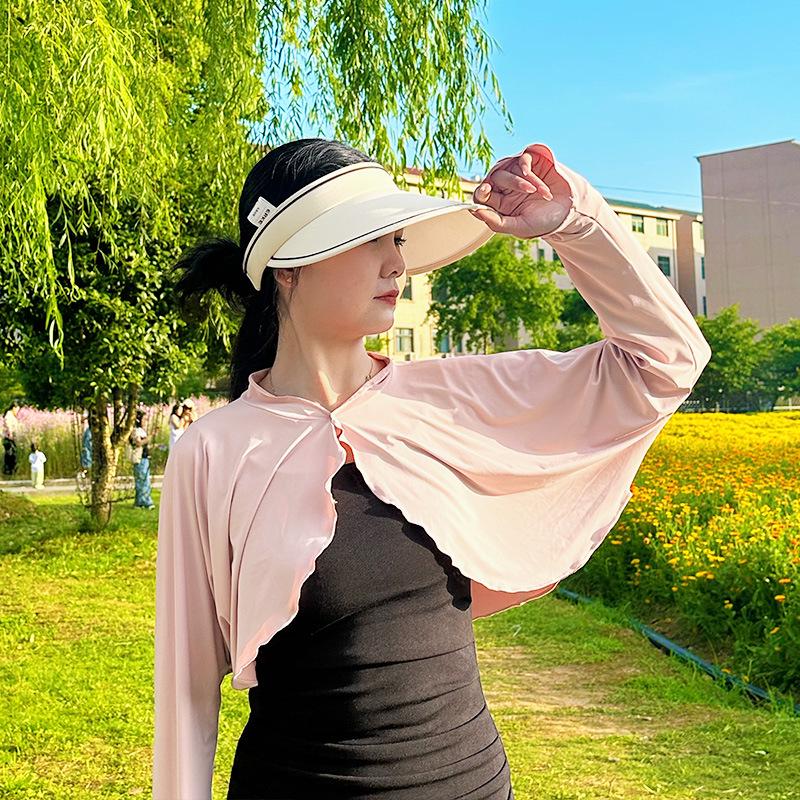 Ice Silk Women's Stand-Collar Sun Protection Shawl with UV Arm Sleeves for Summer Driving & Outdoor Cycling