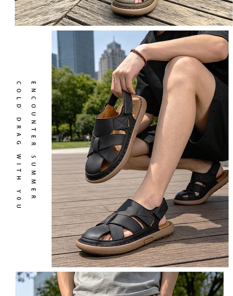 Men's Casual Large Size Lightweight Beach Sandals with Handmade Stitching