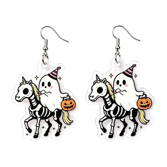 Holiday Party Accessories 1 Pair Acrylic Halloween Earrings for Women, 2D Flat Cute Cartoon Funny Skeleton Earring Ghost Skull Dangle Drop Earrings,