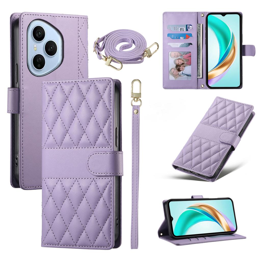 For Honor 400 Pro 5G (Global) Case Rhombus Stitching Wallet Stand Leather Phone Cover with Long/Short Strap