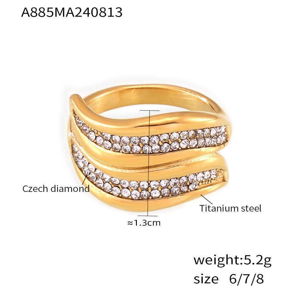 Retro Design Irregular Diamond Inlaid Ring with 18K Gold-Plated Titanium Steel Size 6