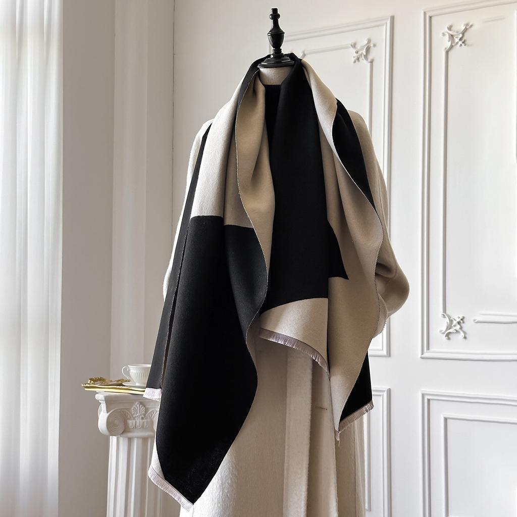 Imitation Cashmere Wool Scarf Women'S Autumn And Winter High-End Plaid Shawl Versatile Simple Fringed Scarf Batch