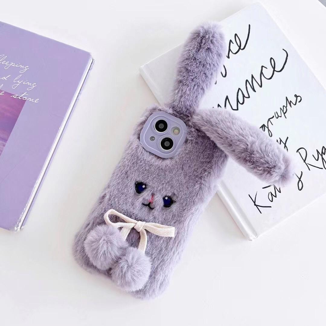

Плюшевый чехол с кроликом для iPhone 14 13 12 11 Pro max X XR XS 7 8 plus/Samsung Z флип 3 Z раза 4 S22 S21 S20 A12 A13 A22 A32 A33 A53/Redmi 10 9 9A 9T samsung M32 4G фиолетовый