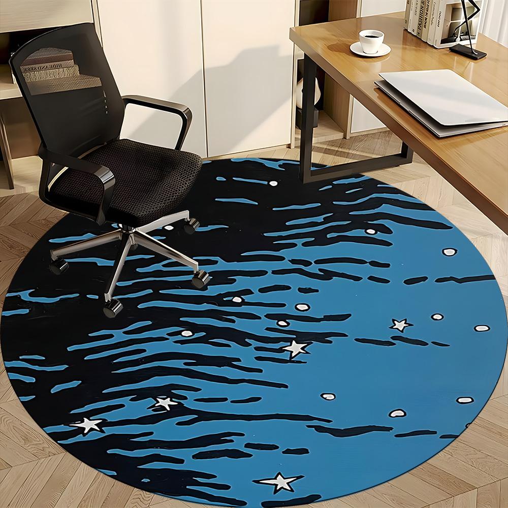 1pc Ocean Waves Office Round Area Rug, Indoor Mat Suitable For Office, Under Office Chairs Bedroom Living Room Home Decor, Room Deco