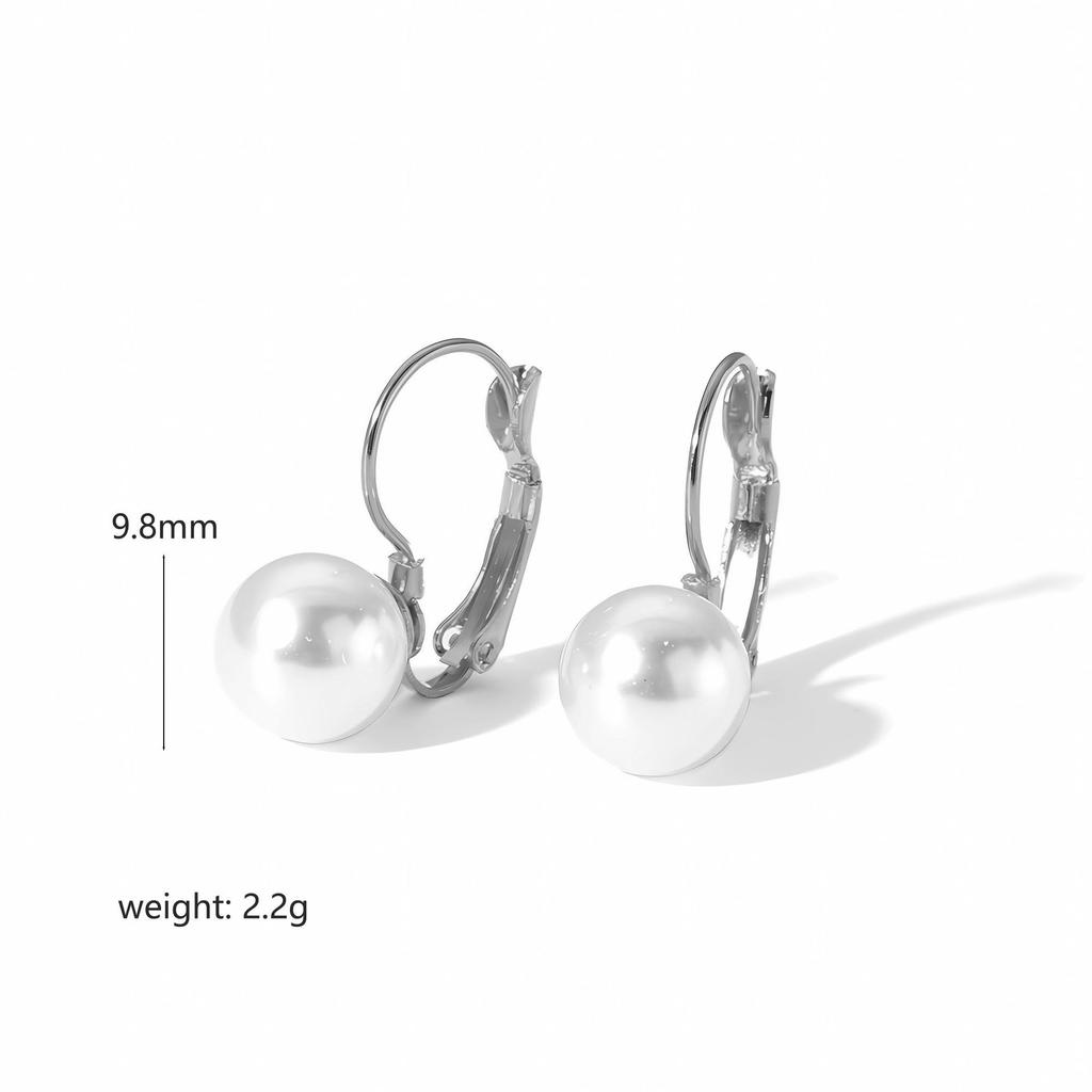 French Retro French Buckle Size Pearl Earrings Stainless Steel Earrings