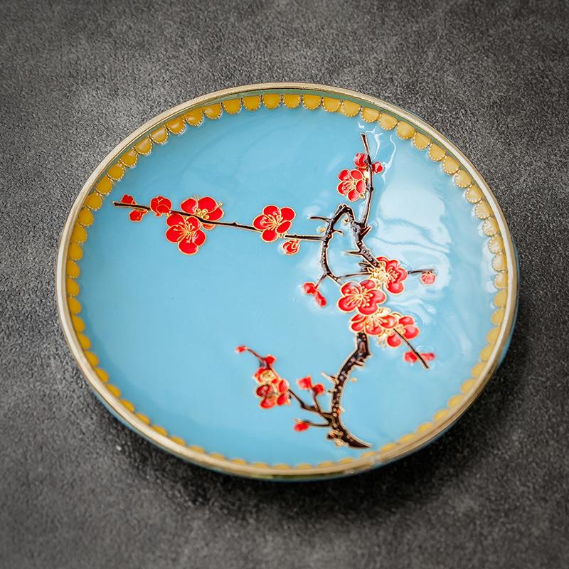 

Kung Fu TeaCup Coaster Tea Ceremony Cup Saucer Enamel Color Copper Tea Bearing Tea Mat Heat Proof Mat Zero Cute Coasters for Cup