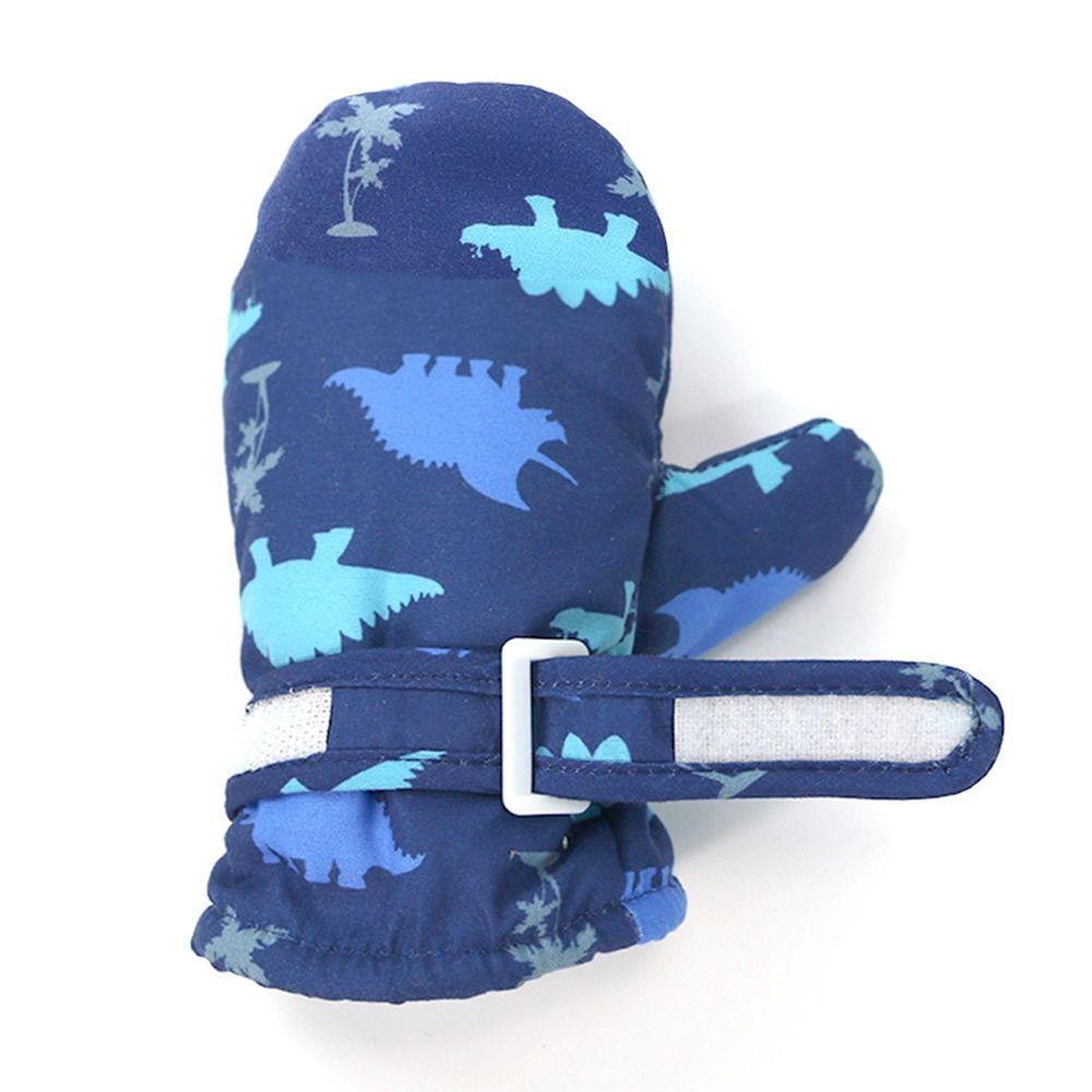 4-8 Years Waterproof Children Skiing Gloves Velvet Liner Warm Winter Warm Gloves Dinosaur Print Windproof Mittens for Girls Boys