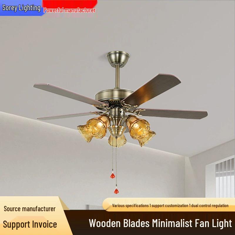 European Style Iron Leaf Ceiling Fan with Remote Control for Living Room and Bedroom