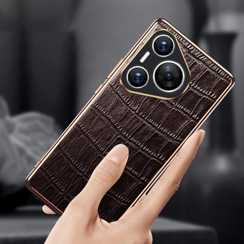 For Huawei Pura 70 Case Crocodile Texture Genuine Cow Leather+TPU Phone Cover