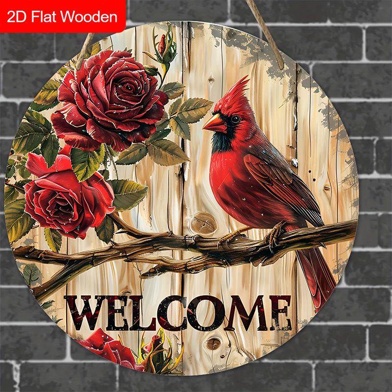 Cardinal Wooden Christmas Welcome Sign - Navidad Round Sign for Front Door, Yard, Wall Hanging Decor - Ideal Christmas Gifts Christmas Decoration