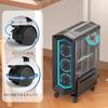 AGPTEK CPU Stand, Caster-equipped Cart with Side Panels, Movable CPU Stand for Desktops, Adjustable Width, 10kg Weight Capacity, Foot Storage, Heat Di