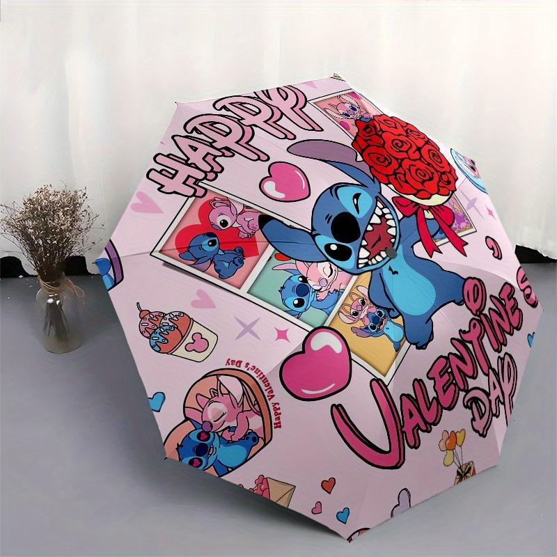 Stitch,Valentine's Day Themed Automatic Opening and Closing Folding Umbrella, Reinforced 8 Ribs, Compact Travel Design, Fashionable Folding