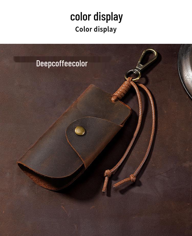 Crazy Horse Cowhide Car Key Holder - Genuine Leather Waist-Hanging Case