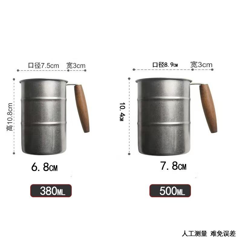 380ml/500ML stainless steel retro beer cup, wooden handle anti fall camping cup, outdoor style travel coffee cup, household cup