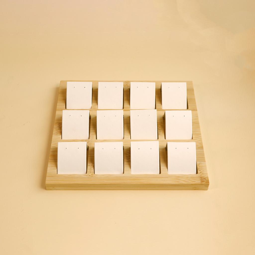 Bamboo Wood Earrings Display Stand DIY Velvet PU Leather Jewelry Storage Tray for Window Counter Props Show