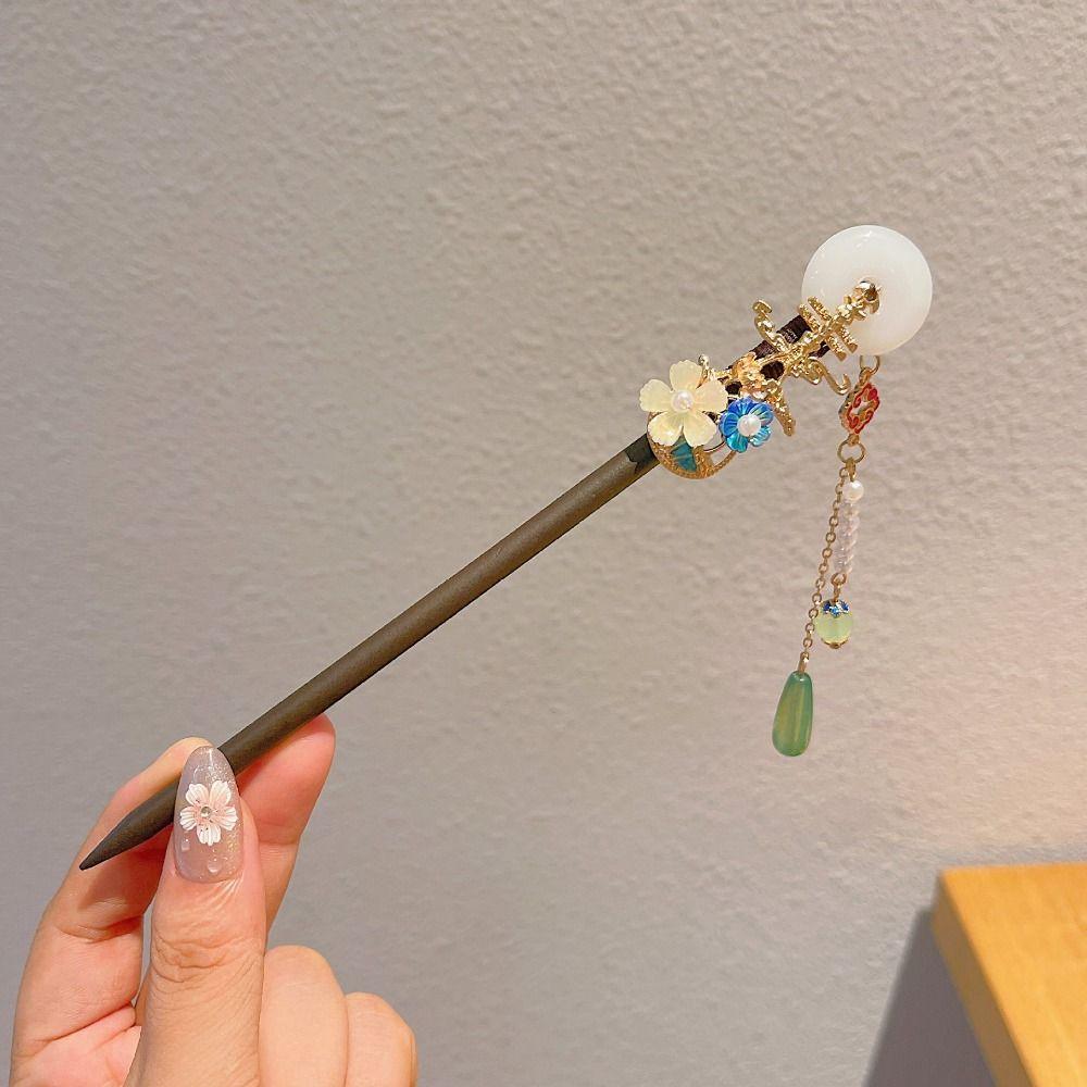 Chinese Style Hair Chopstick Traditional Hairpin Hair Ornament Pan Wooden Hair Stick  for Dance