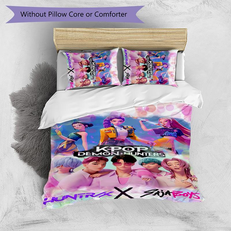 Kpop Demon Hunters Pattern Printed 3PCS Bedding Set, Soft Skin-Friendly Washable Duvet Cover & Pillowcases Set