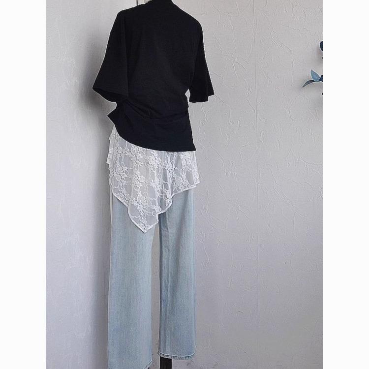 Irregular Lace Elegant Tulle Skirt with A Flared Hem Versatile Tie-up Design Fresh and Sweet Style Apron-style Skirt