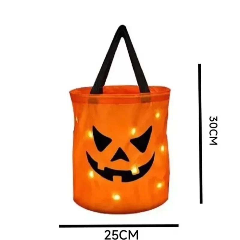 1-20PC LEDLight Up Halloween Pumpkin Candy Tote Bag Basket for Kids Trick or Treat Party Bucket for Holiday Event Decoration Use
