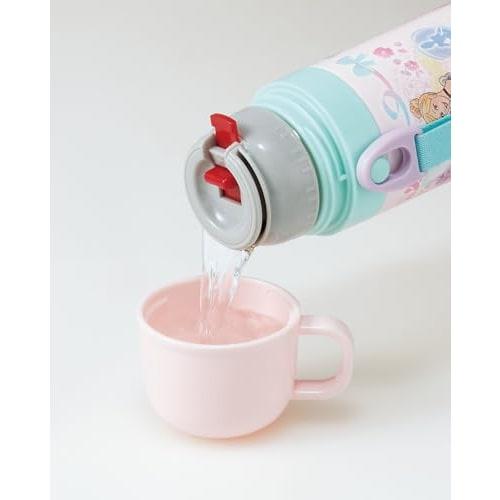 Skater Children's Water Bottle, 2-Way, 470ml (Direct Drinking) or 430ml (Cup Drinking), Disney Princess Design, Size 25, Girls, Stainless Steel, Insul