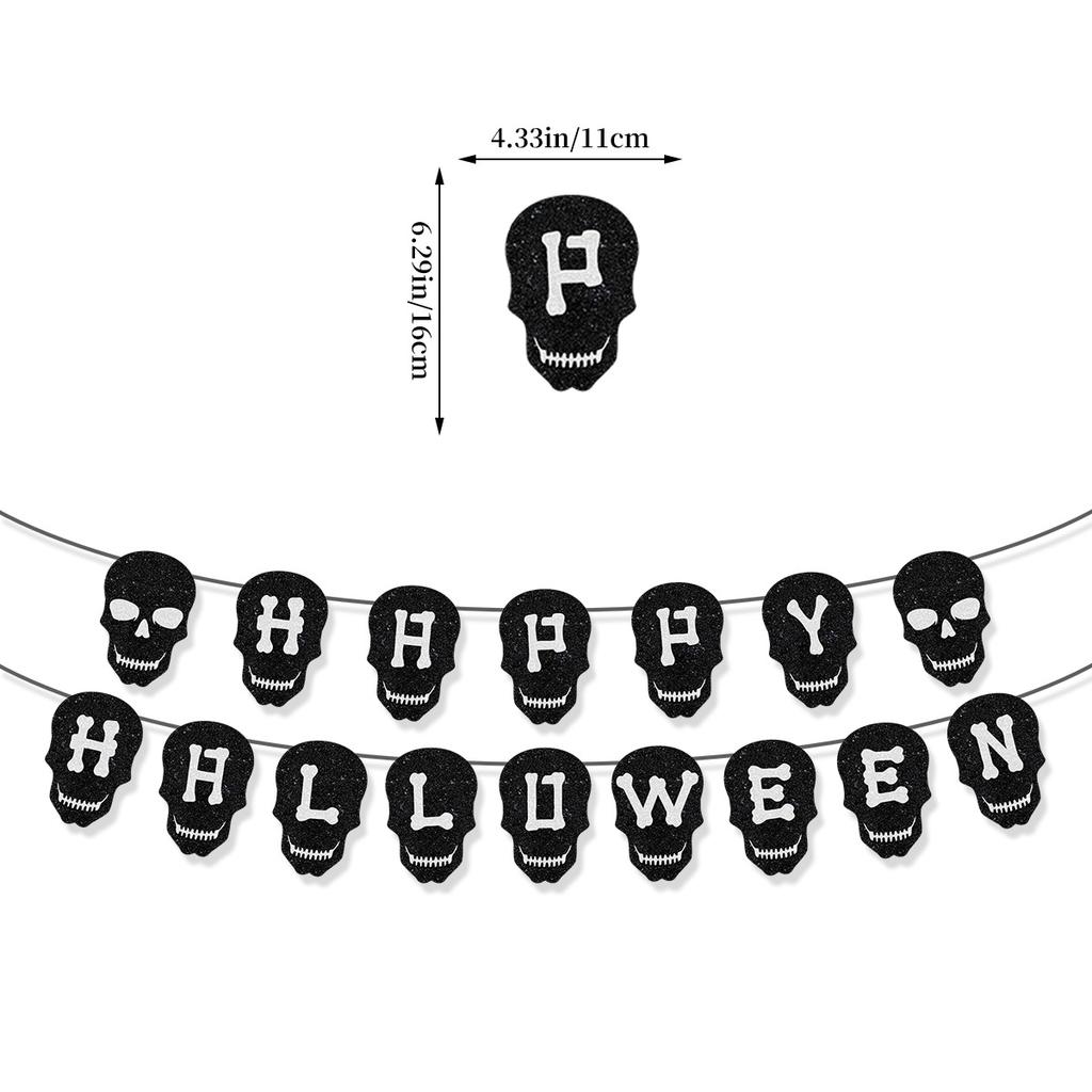 Halloween Black Skull Happy Halloween Banner Pull Flag