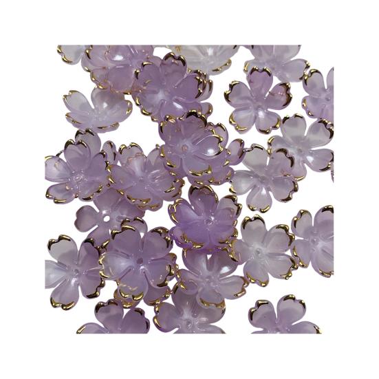 50Pcs Acrylic Cherry Blossom Beads Golden-Plated Flower Spacer Beads DIY Handmade Necklaces Bracelets Jewelry Making 5-Petal Floral Charms