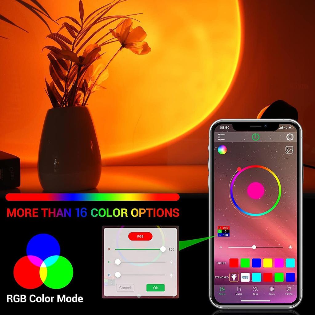 Smart Bluetooth Night Light Rainbow Sunset Projector Lamp   Coffe Shop Background Wall Decoration Atmosphere Table Lamp Light