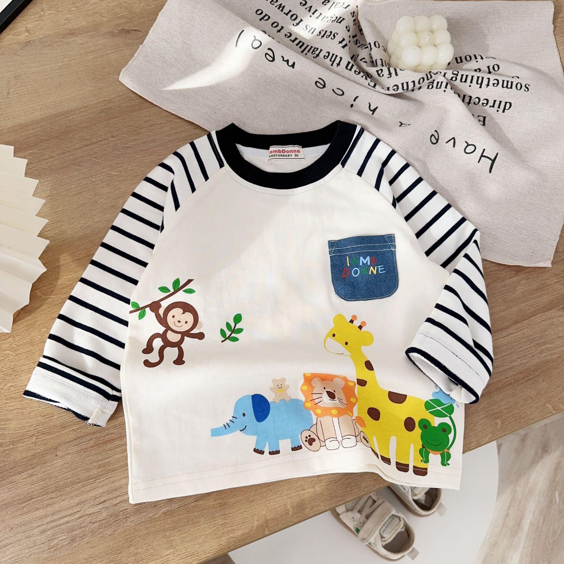 Boys  Cartoon Striped Long-Sleeve T-shirt - Spring 2026 New Arrival for Toddlers & Kids 100cm