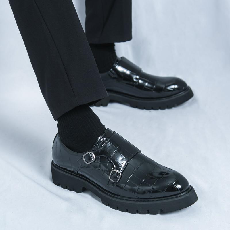 Fashion Korean Style Men Thick Soled Casual Leather Loafers Shoes Height Increase Formal Dress Slip On Shoes for Business Office