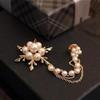 Korean Fashionable Snowflake Pearl Tassel Brooch for Women