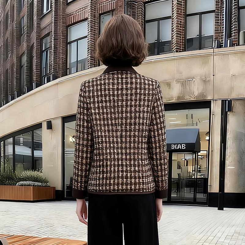 2025 Spring/Fall Women's Plaid Jacket - Casual Fashion for Middle-Aged & Elderly