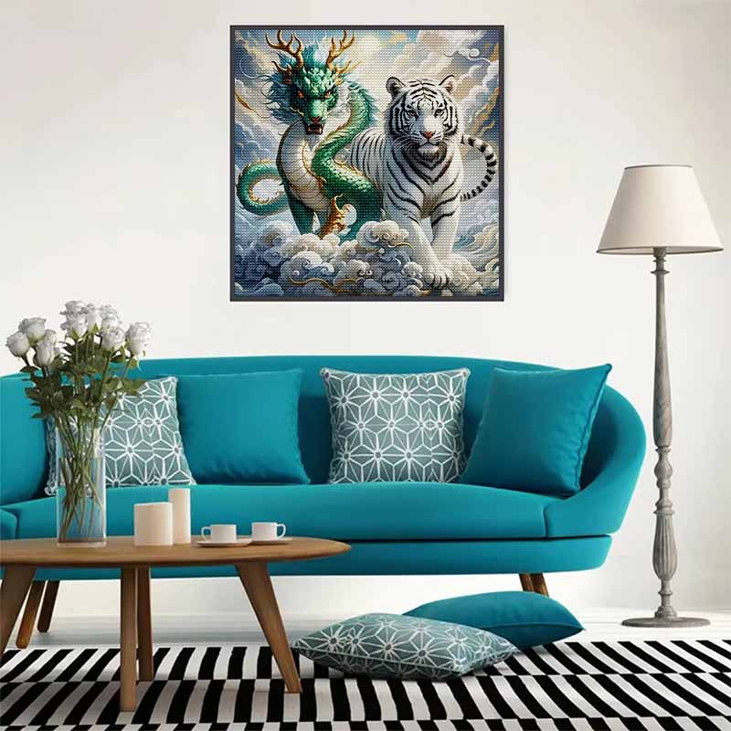 New Arrival 5D DIY Full Circle Diamond Painting "Dragon and Tiger Picture" Embroidery Cross Stitch Home Decor Gift