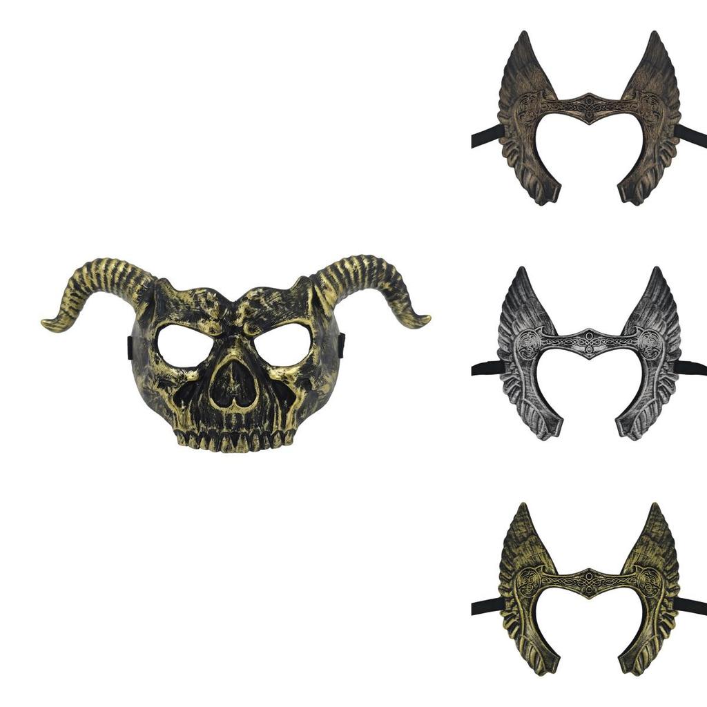 Viking-Stil Kunststoffmaske mit Hörnern für Halloween, Cosplay und Fantasy-Kostüme