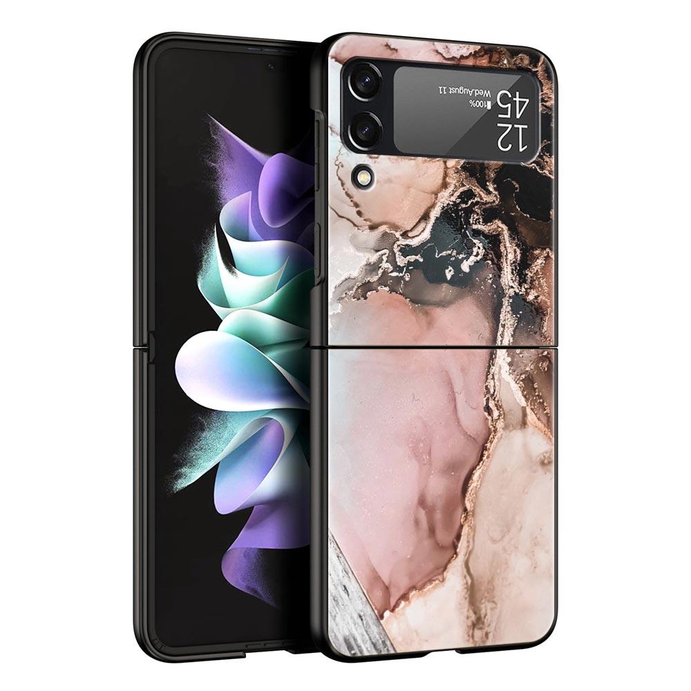 Vintage Marble Hard PC Phone Case For Samsung Galaxy Z Flip 7 6 5 4 Black Cover For Galaxy Z Flip 3 Foldable Shell Fundas Capas