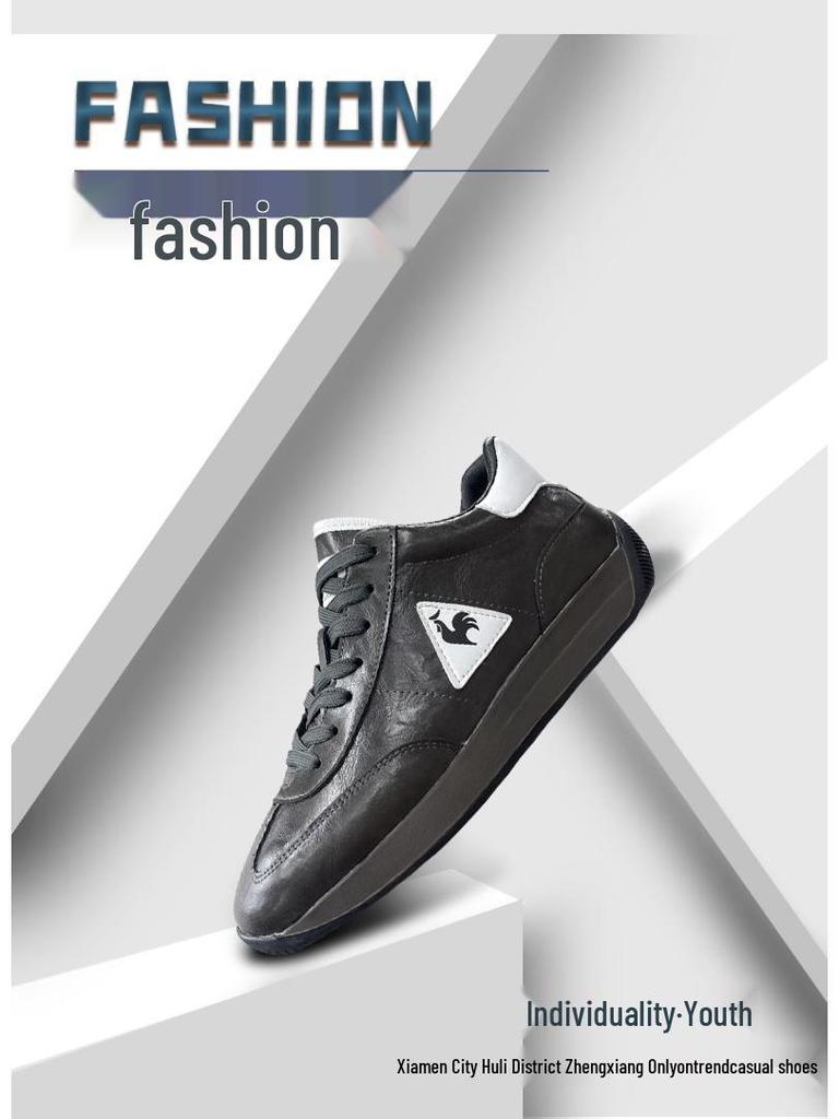 2025 Rooster Forrest Gump Men's Winter Fleece-Lined Leather Sneakers: Warm, Genuine Leather Low-Top Sports Shoes