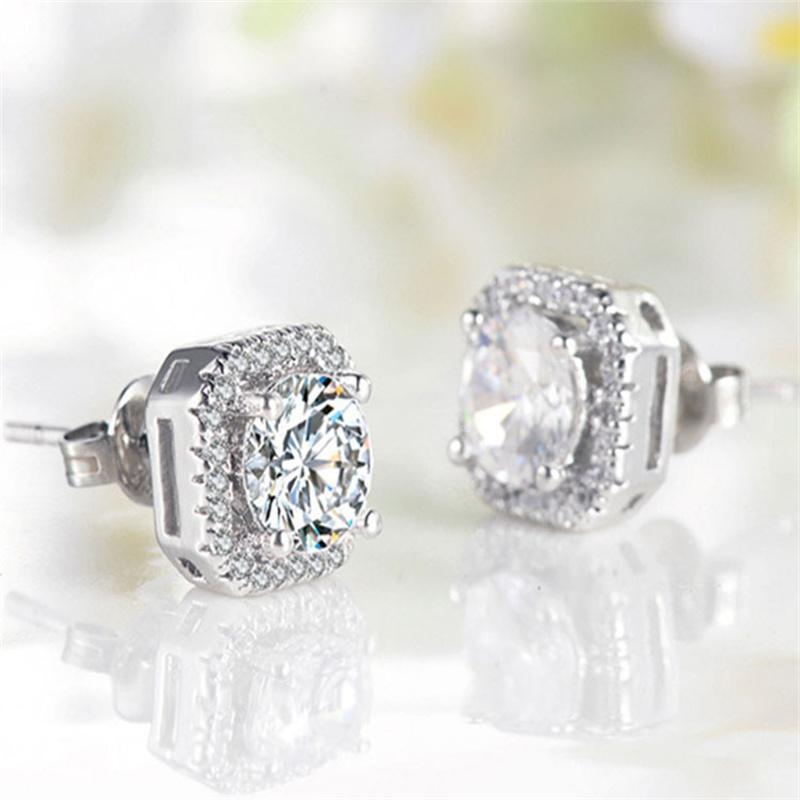 Luxury Female Stone Earrings Fashion Silver Color Wedding Jewelry Vintage Double Stud Earrings For Women