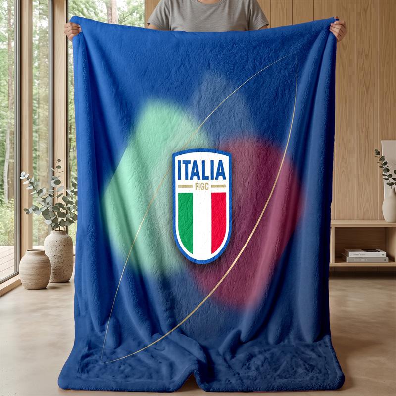 Italy Football Printed Flannel Blanket Skin Friendly Warm Decorative Throw for Indoor Couch Bed Daily Use