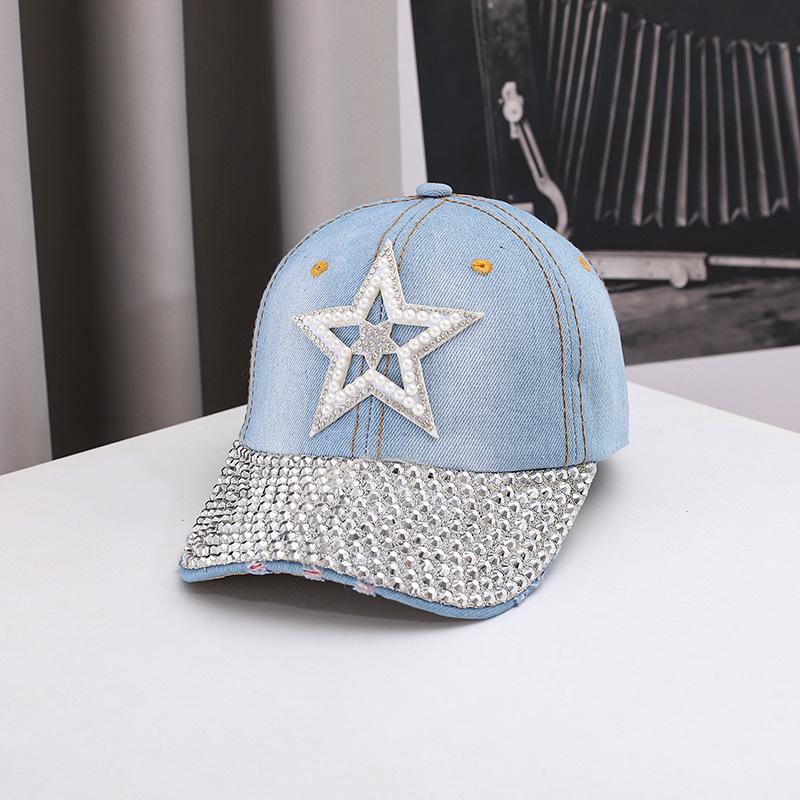 

New Baseball Cap Big Five-pointed Star Trend Diamond-encrusted Denim Cap Outdoor Casual Personalized Rivet Hat single code светло-синий