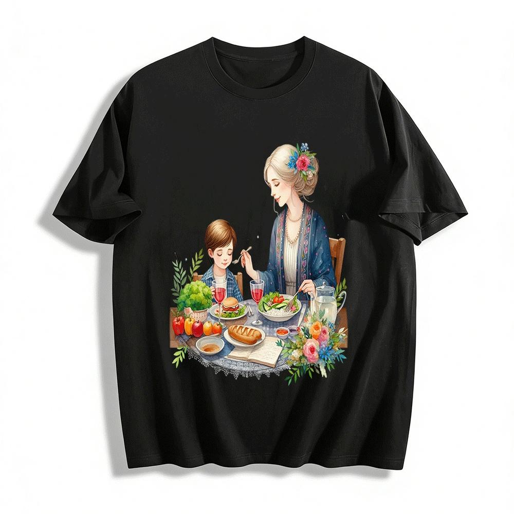 

Warm Parent-child Meal Print Casual Top Pure cotton T-shirt XXS