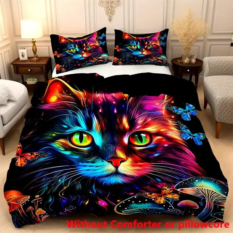 Lovely Cute Cat 3D Print Bedding Set Cozy Duvet Cover King Queen Twin Single Size Birthday Gift Girl Boy Kid Bedroom Decoration