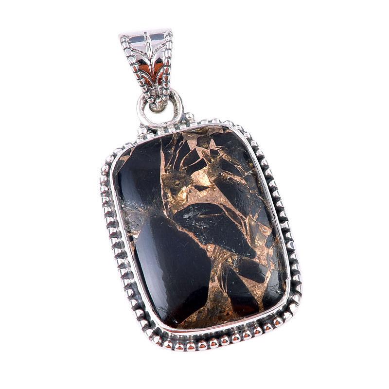 Natural Black Copper Turquoise 925 Solid Sterling Silver Gift Pendant 1.50" R4g60
