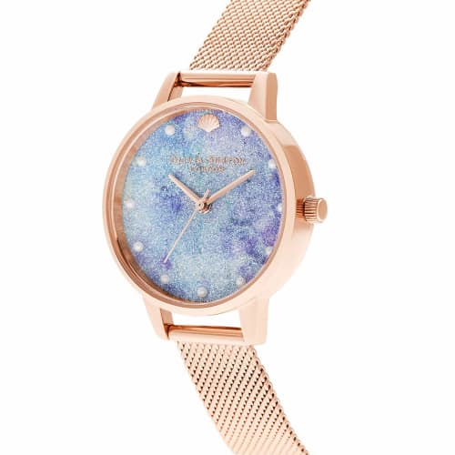 Authorized Retailer: OLIVIA BURTON Women's Under the Sea Watch OB16US44, Deep Sea Dial with Pearl Markers and Rose Gold Mesh.