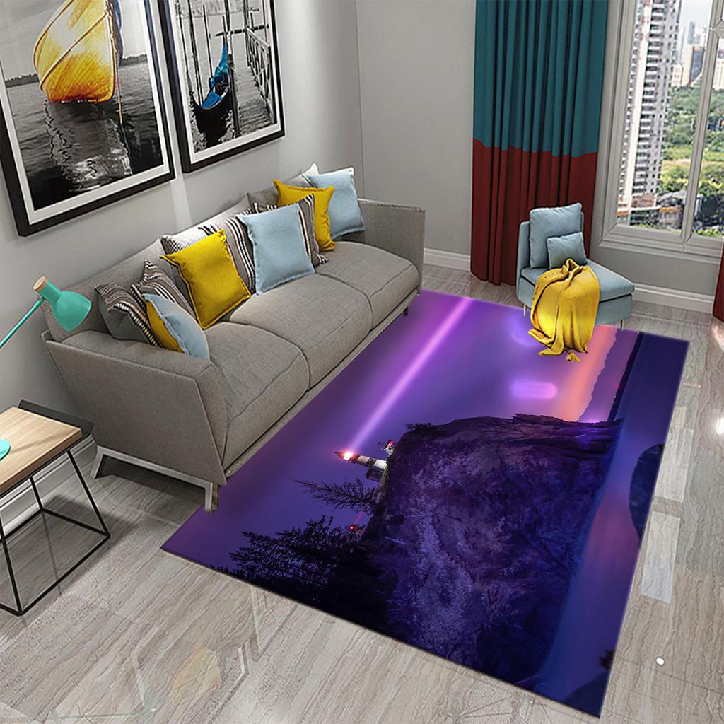 Bathroom Kitchen Entrance Non-slip Living Room Bedroom Floor Rug Lighthouse Rug Sunset Beach Theme Rug